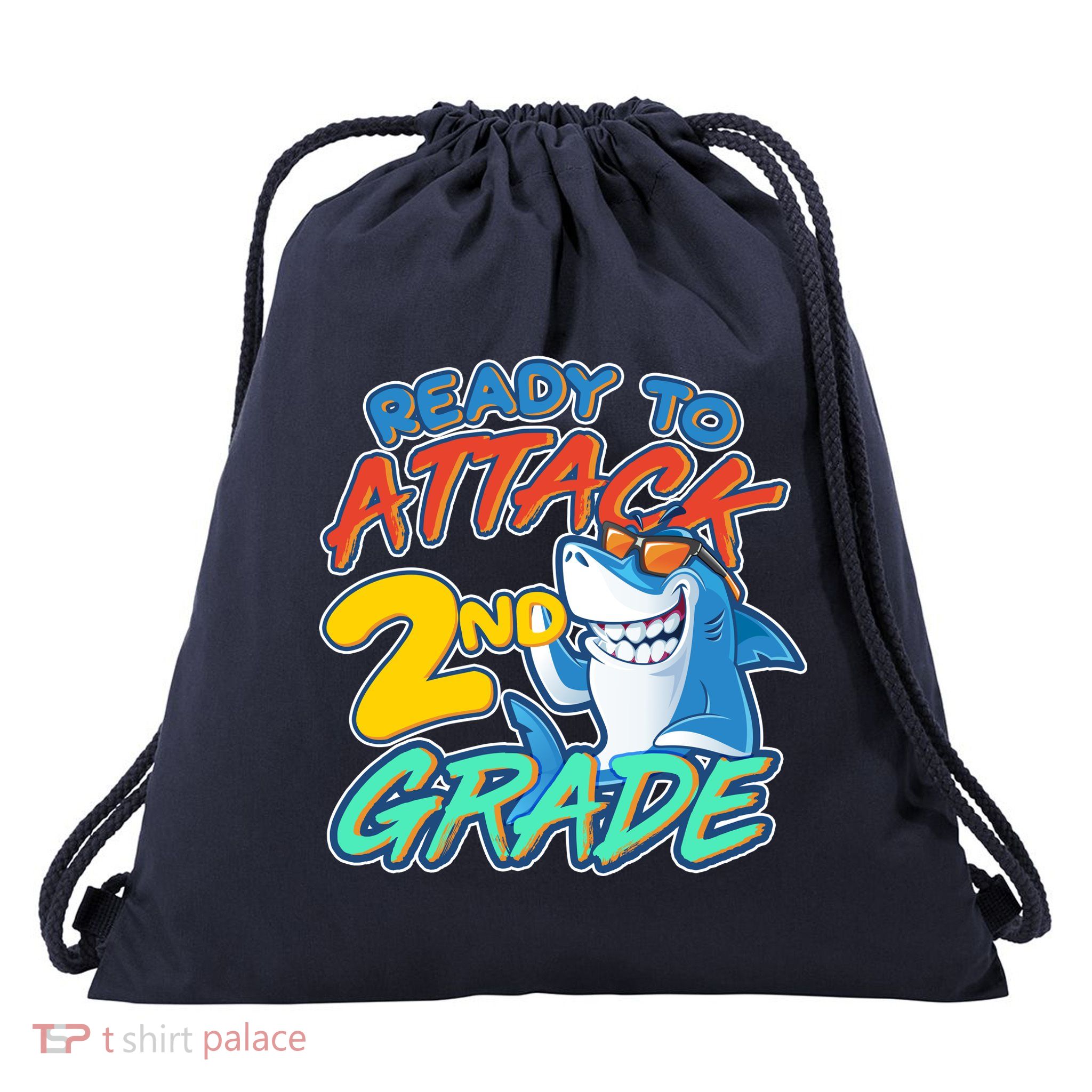 Ready to Attack 2nd Grade Shark Drawstring Bag