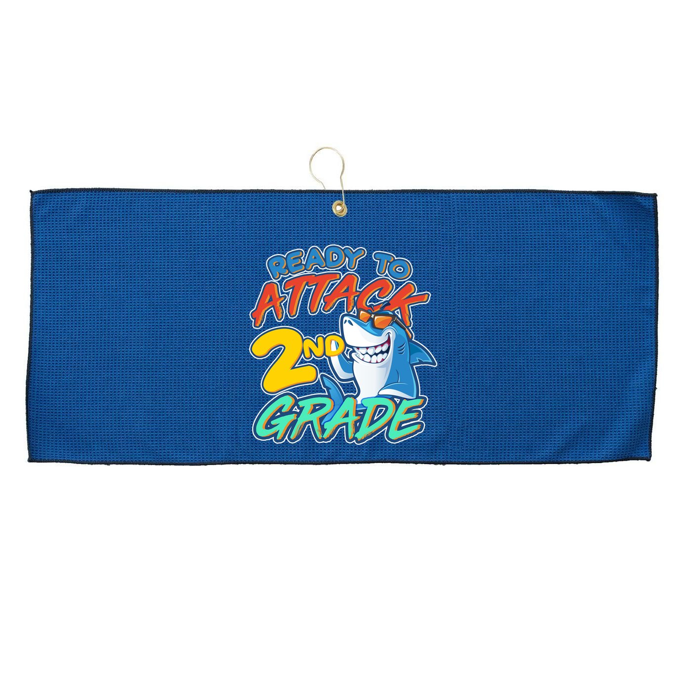 Ready to Attack 2nd Grade Shark Large Microfiber Waffle Golf Towel