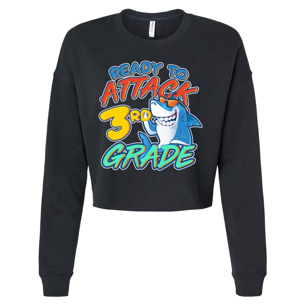 Ready To Attack 3rd Grade Shark Cropped Pullover Crew