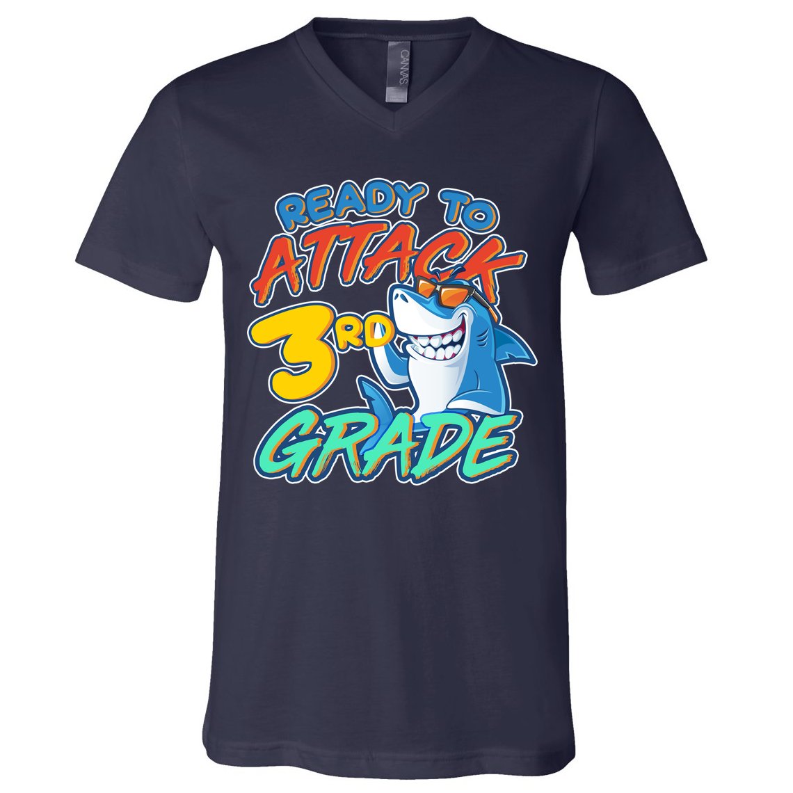 Ready To Attack 3rd Grade Shark V-Neck T-Shirt