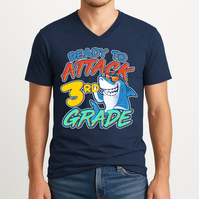 Ready To Attack 3rd Grade Shark V-Neck T-Shirt