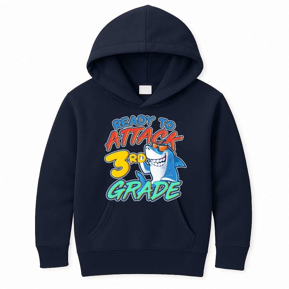 Ready To Attack 3rd Grade Shark Kids Hoodie