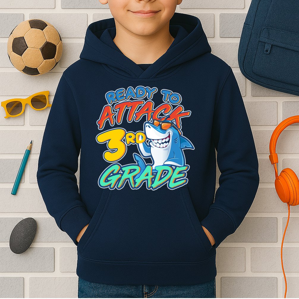 Ready To Attack 3rd Grade Shark Kids Hoodie