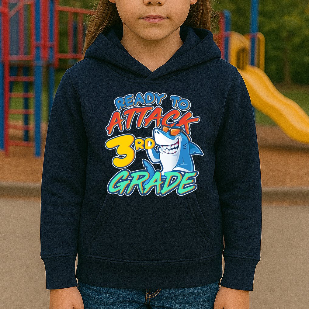 Ready To Attack 3rd Grade Shark Kids Hoodie
