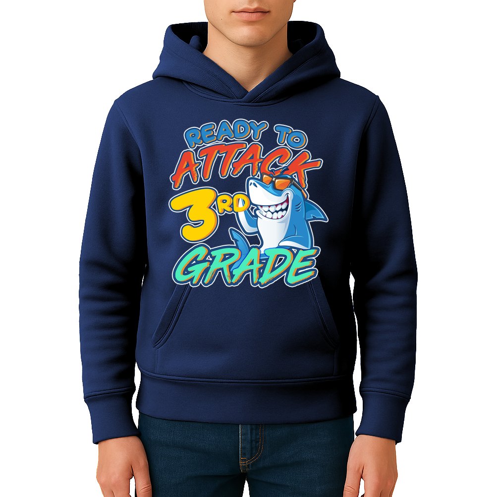 Ready To Attack 3rd Grade Shark Kids Hoodie