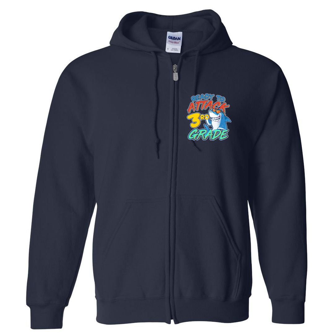 Ready To Attack 3rd Grade Shark Full Zip Hoodie