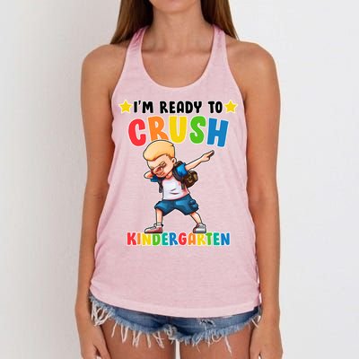 Ready To Crush Kindergarten Dabbing Boy Women's Knotted Racerback Tank