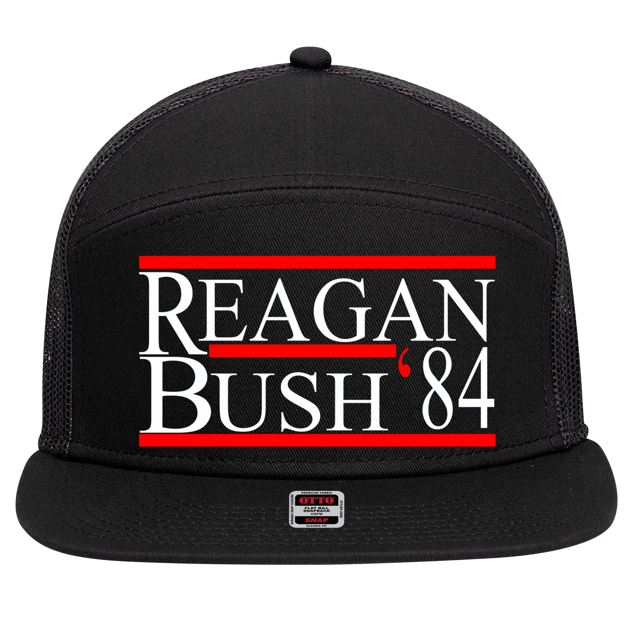 Reagan Bush 84 Retro USA Election 7 Panel Mesh Trucker Snapback Hat