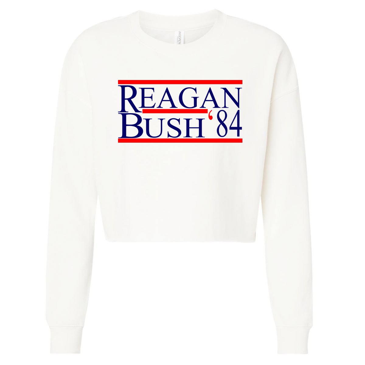 Reagan Bush 84 Retro USA Election Cropped Pullover Crew