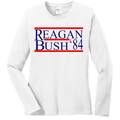 Reagan Bush 84 Retro USA Election Ladies Long Sleeve Shirt