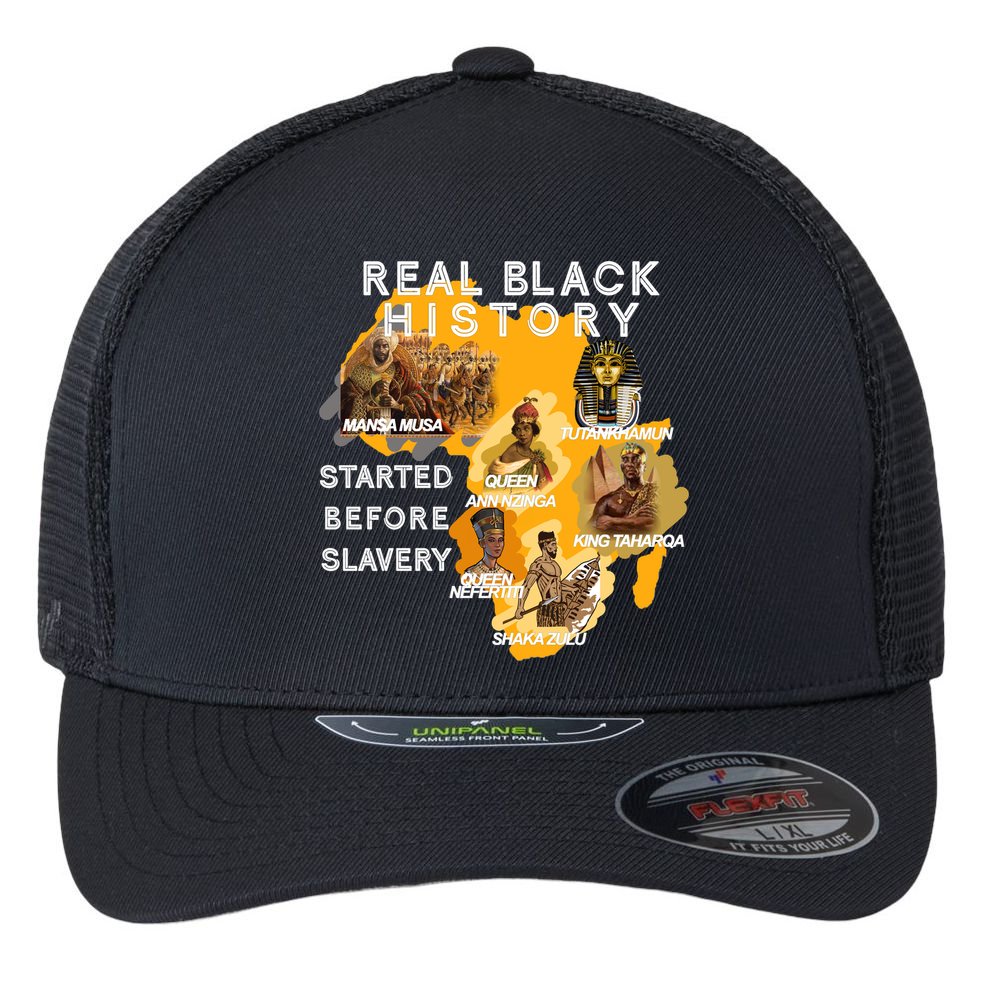 Real Black History Started Before Slavery Heritage  Flexfit Unipanel Trucker Cap