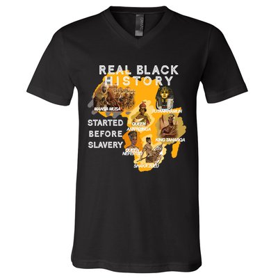 Real Black History Started Before Slavery Heritage  V-Neck T-Shirt