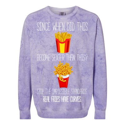 Real Fries Have Curves Funny Curly Fries Colorblast Crewneck Sweatshirt