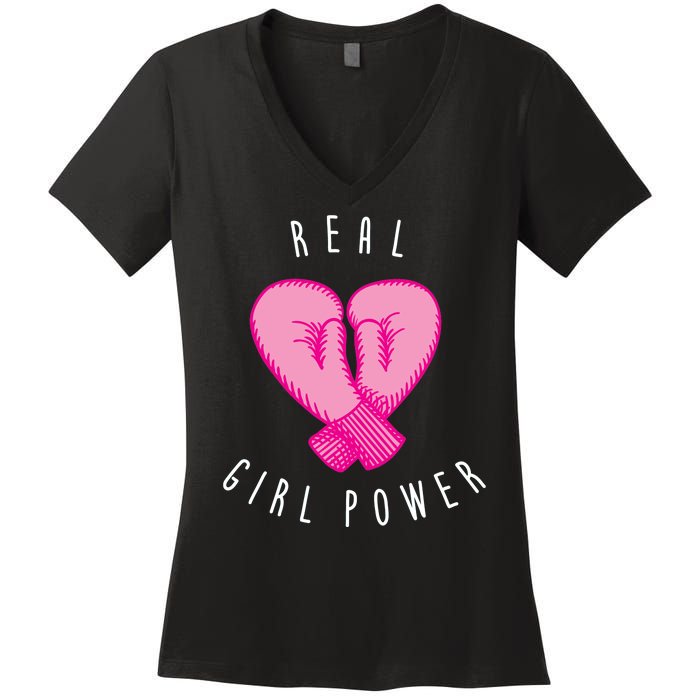 Real Girl Power Boxing  Women's V-Neck T-Shirt