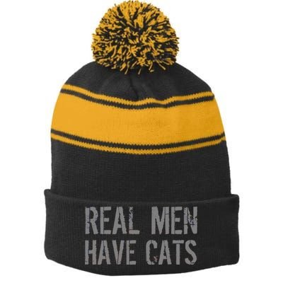 Real Men Have Cats Funny Stripe Pom Pom Beanie