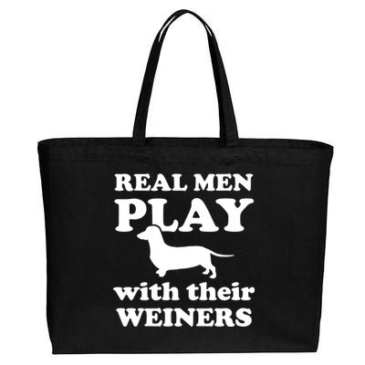 Real Men Play With Their Wieners Cotton Canvas Jumbo Tote