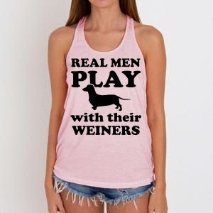 Real Men Play With Their Wieners Women's Knotted Racerback Tank