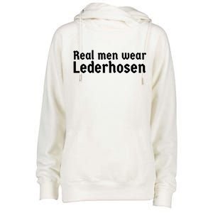 Real Men Wear Lederhosen Womens Funnel Neck Pullover Hood