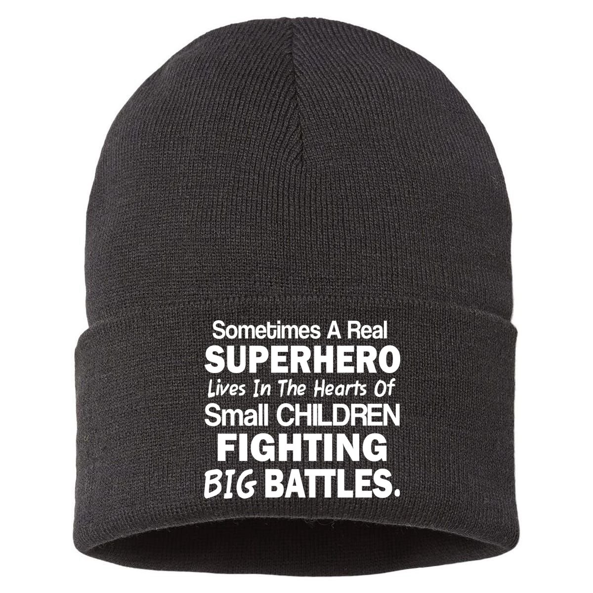Real Superhero Hearts of Children Fighting Big Battles Sustainable Knit Beanie
