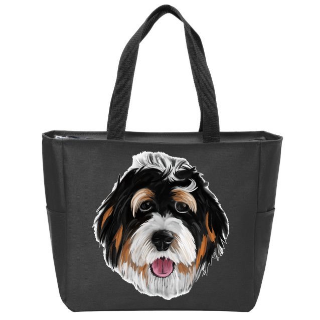 Realistic Dog Face Zip Tote Bag