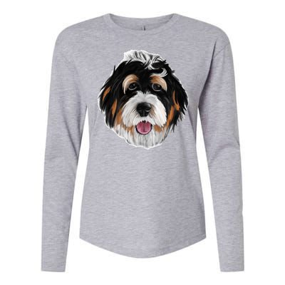 Realistic Dog Face Womens Cotton Relaxed Long Sleeve T-Shirt