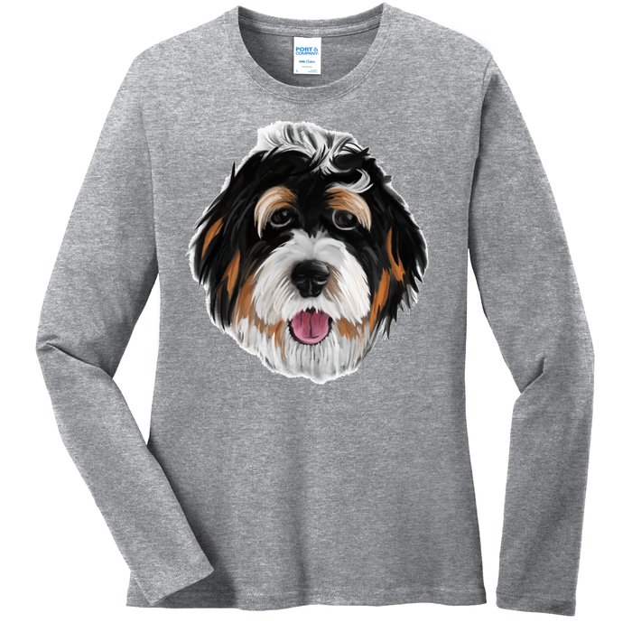 Realistic Dog Face Ladies Long Sleeve Shirt