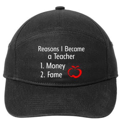 Reasons I Became A Teacher Funny 7-Panel Snapback Hat
