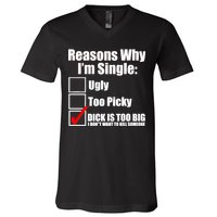 Reasons Why Im Single Ugly Picky Dick Too Big Mens Funny V-Neck T-Shirt