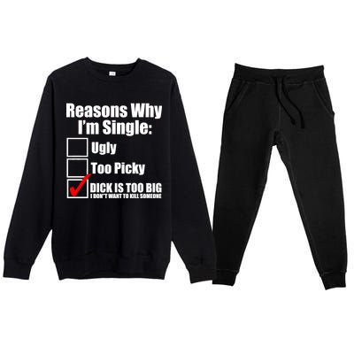 Reasons Why Im Single Ugly Picky Dick Too Big Mens Funny Premium Crewneck Sweatsuit Set