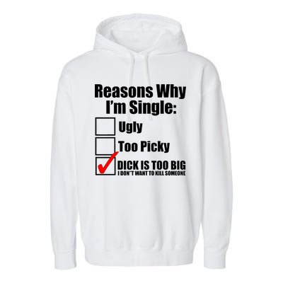 Reasons Why Im Single Ugly Picky Dick Too Big Mens Funny Garment-Dyed Fleece Hoodie