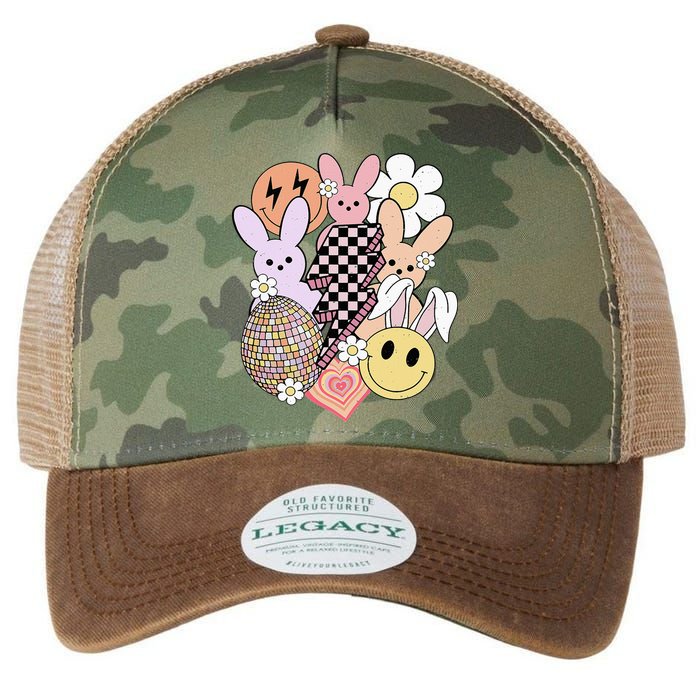 Retro Easter Bunny Smile Face Groovy Easter Day Legacy Tie Dye Trucker Hat