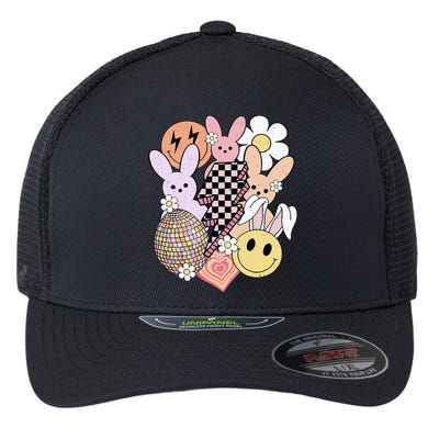 Retro Easter Bunny Smile Face Groovy Easter Day Flexfit Unipanel Trucker Cap