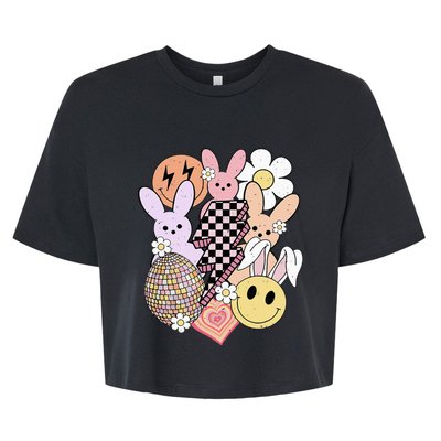 Retro Easter Bunny Smile Face Groovy Easter Day Bella+Canvas Jersey Crop Tee