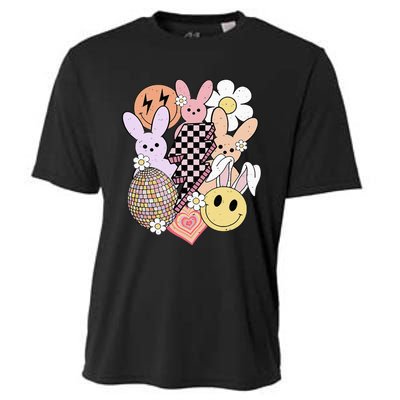 Retro Easter Bunny Smile Face Groovy Easter Day Cooling Performance Crew T-Shirt