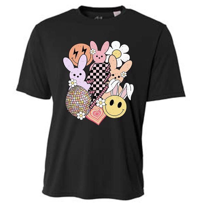 Retro Easter Bunny Smile Face Groovy Easter Day Cooling Performance Crew T-Shirt