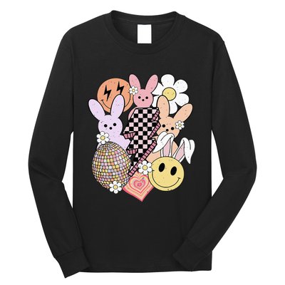 Retro Easter Bunny Smile Face Groovy Easter Day Long Sleeve Shirt