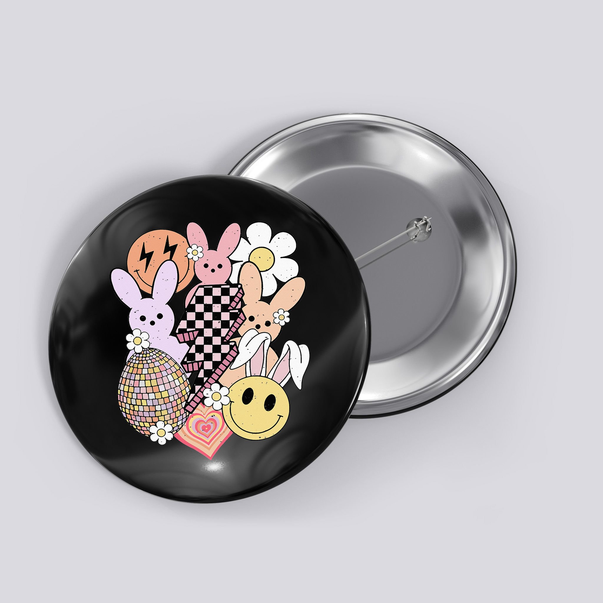 Retro Easter Bunny Smile Face Groovy Easter Day Button