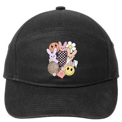 Retro Easter Bunny Smile Face Groovy Easter Day 7-Panel Snapback Hat