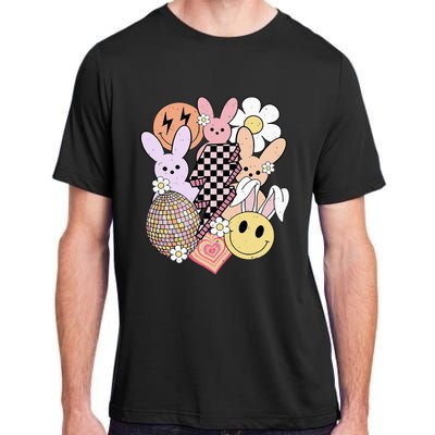 Retro Easter Bunny Smile Face Groovy Easter Day Adult ChromaSoft Performance T-Shirt