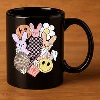 Retro Easter Bunny Smile Face Groovy Easter Day 11oz C Handle Ceramic Mug