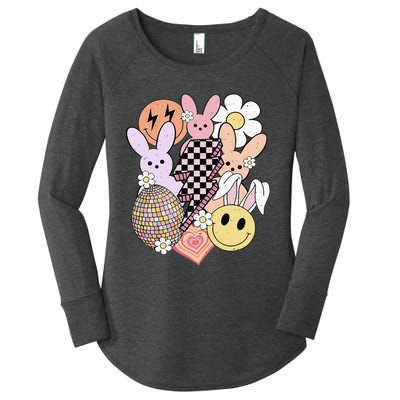 Retro Easter Bunny Smile Face Groovy Easter Day Women's Perfect Tri Tunic Long Sleeve Shirt