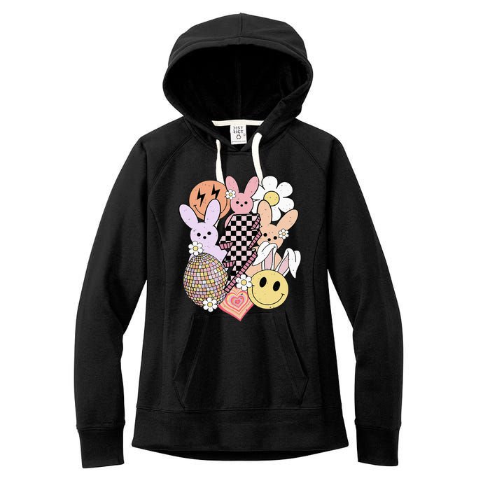 Retro Easter Bunny Smile Face Groovy Easter Day Women's Fleece Hoodie