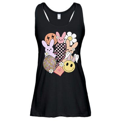 Retro Easter Bunny Smile Face Groovy Easter Day Ladies Essential Flowy Tank