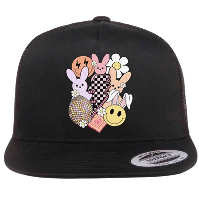 Retro Easter Bunny Smile Face Groovy Easter Day Flatbill Hat