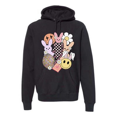 Retro Easter Bunny Smile Face Groovy Easter Day Premium Hoodie