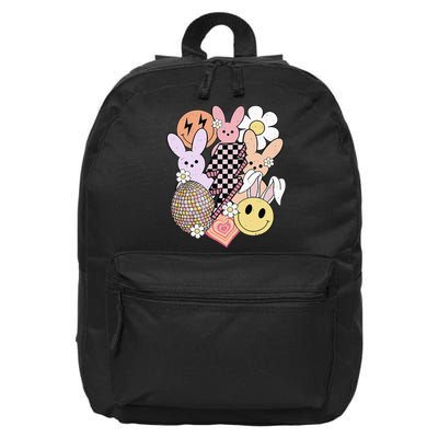 Retro Easter Bunny Smile Face Groovy Easter Day 16 in Basic Backpack