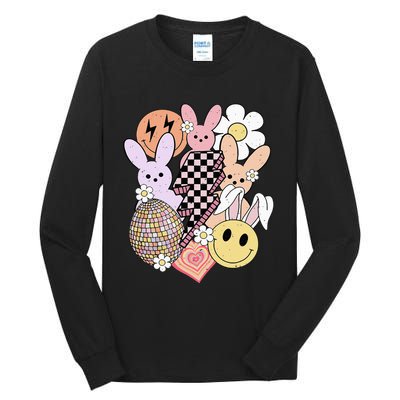 Retro Easter Bunny Smile Face Groovy Easter Day Tall Long Sleeve T-Shirt