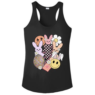 Retro Easter Bunny Smile Face Groovy Easter Day Ladies PosiCharge Competitor Racerback Tank