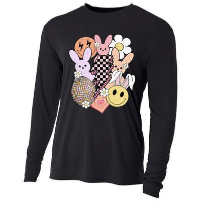 Retro Easter Bunny Smile Face Groovy Easter Day Cooling Performance Long Sleeve Crew