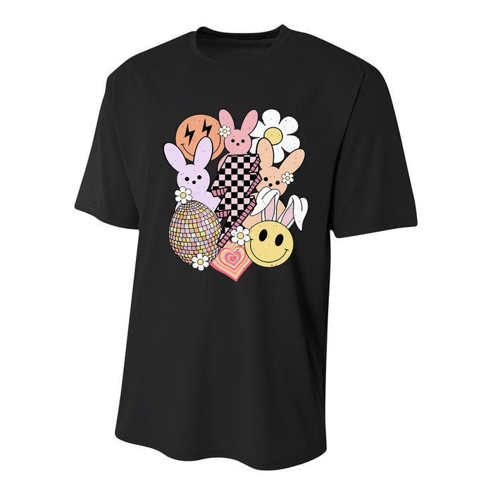 Retro Easter Bunny Smile Face Groovy Easter Day Youth Performance Sprint T-Shirt